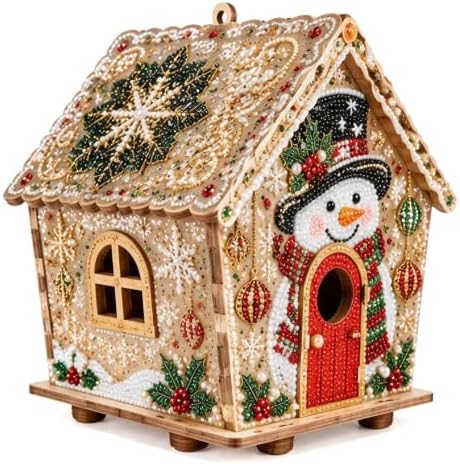 3D Wooden Christmas House Diamond Painting Kit with Pearl Accents-Snowman by TOSHOW
