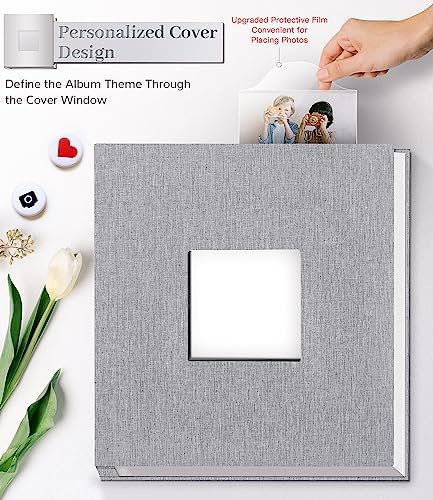 Artfeel Photo Album Self Adhesive Scrapbook Album for 3x5 4x6 5x7 8x10 Pictures,120 Pages Linen Cover with Display Window DIY Photo Book,Ideal Gifts for Family Travel Wedding Baby - Image 2