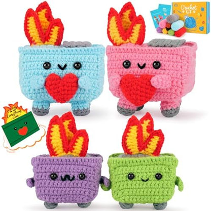 Crochet Kit for Beginners, 4PCS Dumpster Fire Crochet Starter Kit by FortuningsJDS