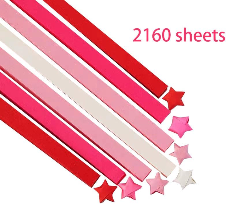 2160 Sheets Origami Star Paper 4 Red Color Strips Double Sided Lucky Star Decoration Folding Paper for DIY Hand Art Crafts, Teaching Supplies (Red-2160 sheets) - Image 3
