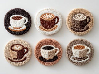 6PCS Punch Needle Coaster Kit Coffee Cup Easy for Beginners Stress Relief Craft Set with Hoop Yarn & Patterns DIY Embroidery Mug Rug Kit for Adults Home Decor-4 by Unknown