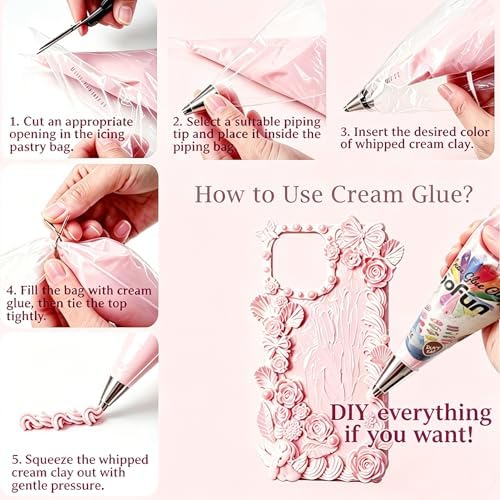 BoFUN Pink Decoden Cream Glue with Charms, Whipped Cream Glue Clay Kit - Image 5