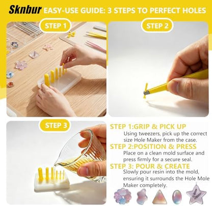 31 PCS Resin Hole Maker (1.5/2/3/4/6/8mm)) with Tweezers - Drill-Free Silicone Tools for Epoxy/UV Resin Jewelry, Keychain, Pet Tags 6 Sizes w/Suction Base Beginner-Friendly DIY Craft Kit （Yellow） - Image 5