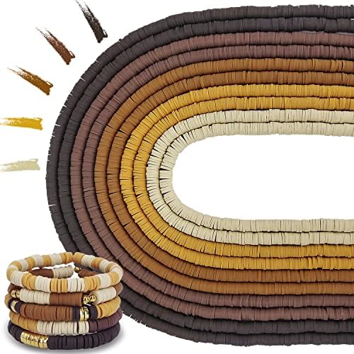 3600 PCS 10 Strands Polymer Clay Beads for Jewelry Making, Vinyl Heishi Beads 6mm for Surfer Bracelets Necklace Making (Brown) by MIIIM