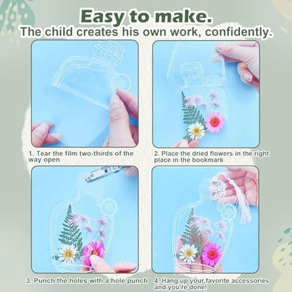 106Pcs Transparent Dried Flower Bookmarks, Dried Flower Bookmark Kit, Handmade DIY Bookmarks for Pressed Flowers, Thousand Flower Bookmark for Kids Women Men, Book Lovers - Image 3