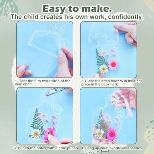 104Pcs Transparent Dried Flower Bookmarks, Dried Flower Bookmark Kit, Handmade DIY Bookmarks for Pressed Flowers, Thousand Flower Bookmark for Kids Women Men, Book Lovers - Image 3