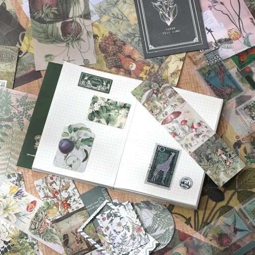 Scrapbook Photo Album Supplies Kit with Tweezers and Glue Tape, Green Aesthetic Vintage Junk Journal Scrapbooking Paper, Sticker Pack, Notebook Craft Supplies, DIY Gift for Adult Men Women (Wild Dome) - Image 2