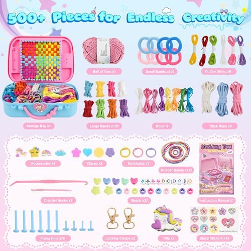6-in-1 Friendship Bracelet Making Kit,Weaving Loom Kit Toys, 500+ Pcs Craft Kits For Kids,A multi-functional Weaving loom that can be used to make Bracelet, potholder, pendants, bags, hats and scarves - Image 3