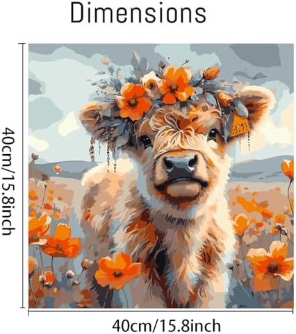 AALBLAC Cow Paint by Numbers for Adults - Highland Cow Flower Paint by Numbers for Adults Beginners, Acrylic Simple Paint by Number Canvas for Gift Home Decoration (16x16 Inch) - Image 2