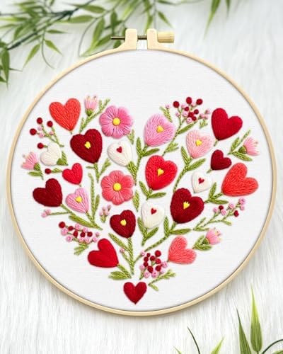 ERKOON Embroidery Kit for Beginners Adult, Flower Cross Stitch Set Include Embroidery Cloth Hoops Threads for Craft Lover Hand Stitch with Embroidery Skill Techniques (Heart) - Image 3
