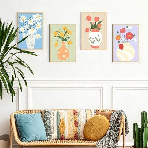 4 Pack Framed Paint by Numbers Kit for Adults Beginner with Wooden Easel, Flowers Vase Easy Adult Paint by Number Kits with Frame, DIY Acrylic Number Painting for Adults for Home Decor Gift 8x12 Inch - Image 2
