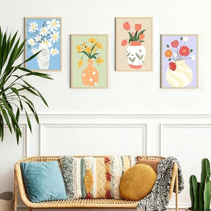 4 Pack Framed Paint by Numbers Kit for Adults Beginner with Wooden Easel, Flowers Vase Easy Adult Paint by Number Kits with Frame, DIY Acrylic Number Painting for Adults for Home Decor Gift 8x12 Inch - Image 2
