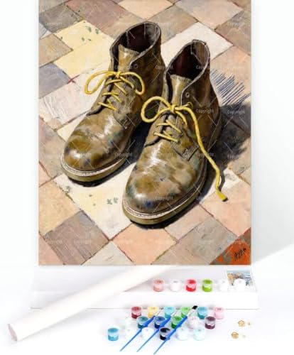 Boots Paint By Numbers Kit For Adults - Diy Leather Boots With Lace Painting On Canvas, Acrylic Paint Set, Suitable For Beginners, Bedroom Decor Art For Home Decoration Or Gifts(16X20IN framed) - Image 3