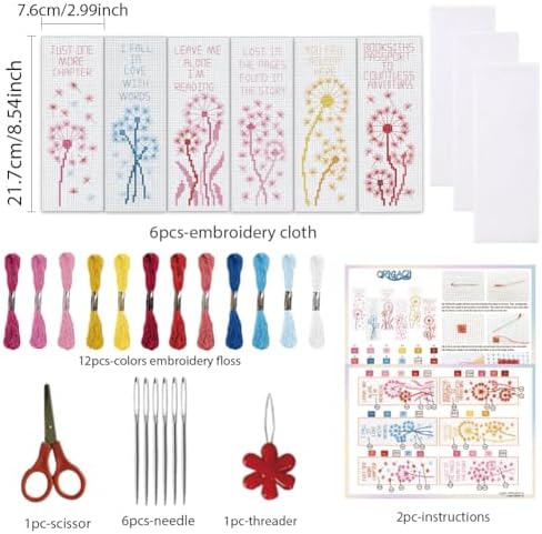 ORIGACH 6 Set Dandelion & Literary Quotes Cross Stitch Bookmark Kit - Image 2