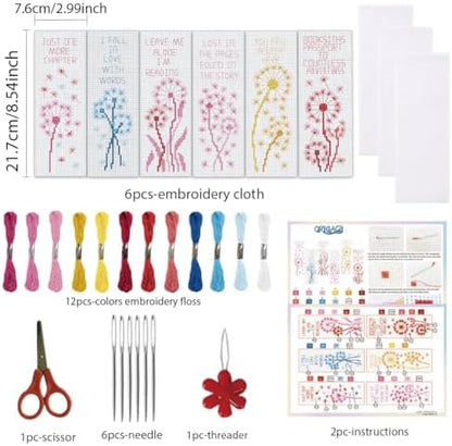 ORIGACH 6 Set Dandelion & Literary Quotes Cross Stitch Bookmark Kit - Image 2