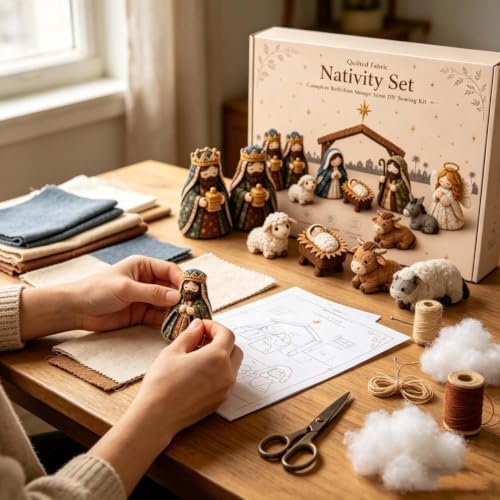 DIY Quilted Fabric Nativity Set Sewing Kit, Detailed Hand-Stitch Holy Family Manger Craft Set, Nativity Ornament Making Project for Home Display & Faith-Based Decor Creation for Adults，Type C - Image 4