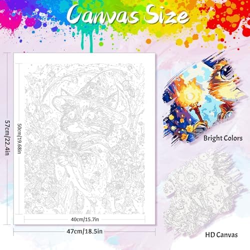 Yunnuo Cat Paint by Numbers Kit for Adults Beginner,Adult Paint by Number Kits on Canvas,Magic Cat and Flowers Paint-by-number Kits with Acrylic Paint & Brush,Great Choice for Decor and Gift(16x20 in) - Image 2