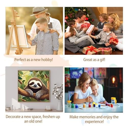 Artunion Framed Paint by Numbers Kit for Adults Beginners & Kids Ages 8-12,Cute Sloth Paint by Number with Frame,Animal Paint by Numbers Kit on Canvas 10 * 10 Inch Without Easel - Image 7