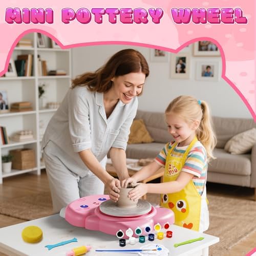 Skirfy Mini Pottery Wheel Kit for Beginners Kids,Electric Ceramic Wheel with Foot Pedal&Painting Kit, Adjustable Speed,Clay Spinner DIY Tools for Art Craft Birthday (CAT) - Image 4