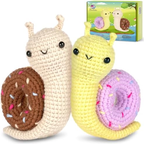 Crochetta Crochet Kit for Beginner, Crochet Starter Kit w Step-by-Step Video Tutorials, Learn to Crochet Kits for Adults & Kids, DIY Knitting Supplies, 2-Pack Snail Couple (40%+ Yarn Content) by Crochetta