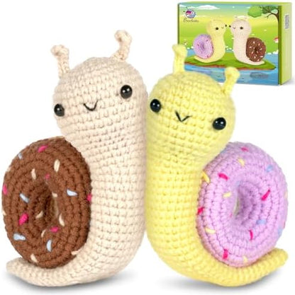 Crochetta Crochet Kit for Beginner, Crochet Starter Kit w Step-by-Step Video Tutorials, Learn to Crochet Kits for Adults & Kids, DIY Knitting Supplies, 2-Pack Snail Couple (40%+ Yarn Content) by Crochetta