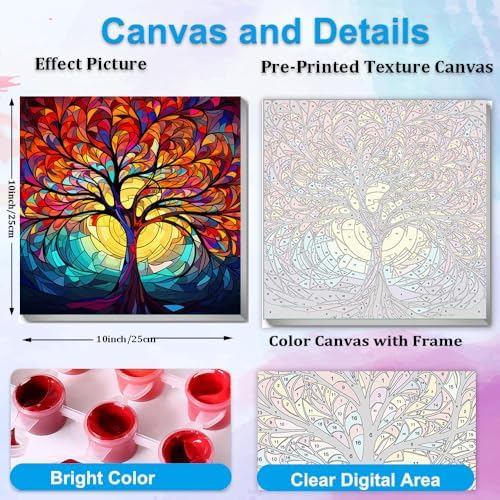 Artunion Framed Paint by Numbers Kit for Adults Beginners & Kids Ages 8-12,Tree of Life Paint by Number with Frame,Acrylic Paint by Numbers Kit on Canvas 10 * 10 Inch Without Easel - Image 3