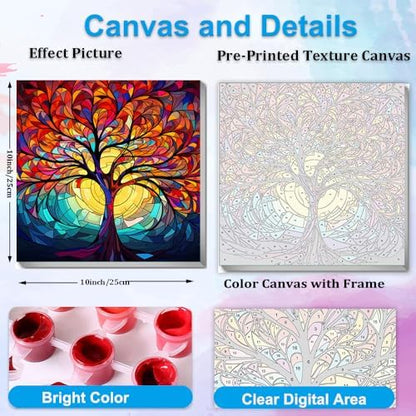 Artunion Framed Paint by Numbers Kit for Adults Beginners & Kids Ages 8-12,Tree of Life Paint by Number with Frame,Acrylic Paint by Numbers Kit on Canvas 10 * 10 Inch Without Easel - Image 3