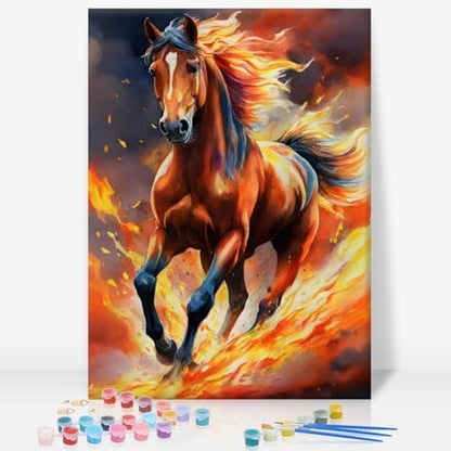 GEEHEIY Framed Paint by Numbers Kit for Adults, Running Horse, 8X 12 Inch by GEEHEIY
