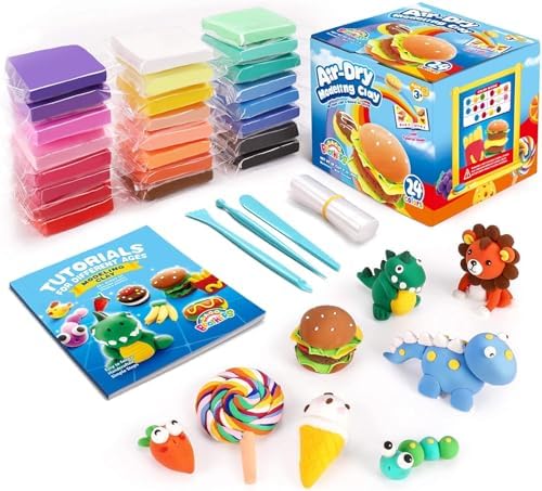 Sago Brothers 24 Colors Air Dry Clay for Kids with 3 Tools & Tutorial Book by SagoBrothers