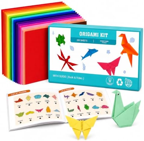 Origami Paper Kit 200 Sheets 6x6 Inch Colored Craft Paper with Origami Book by BUBU