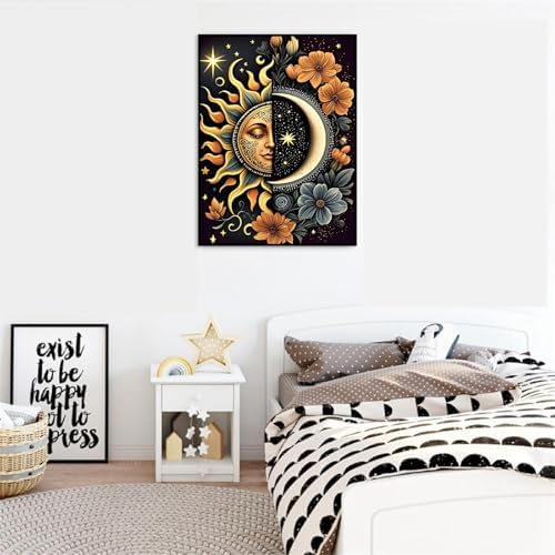 Celestial Body Paint by Numbers Kit for Adults Beginner with Framed,Sun and Moon Easy Adult Paint by Number Kits on Canvas DIY Painting for Beginners Art by Numbers for Home Wall Decor 10x12 Inch - Image 2