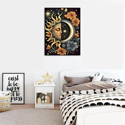 Celestial Body Paint by Numbers Kit for Adults Beginner with Framed,Sun and Moon Easy Adult Paint by Number Kits on Canvas DIY Painting for Beginners Art by Numbers for Home Wall Decor 10x12 Inch - Image 2