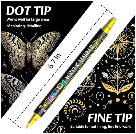 Betem 6 Gold&Silver Dual Tip Acrylic Paint Markers, Fabric Decorating Kits Premium Water-Based Acrylic Paint Pens Art Supplies for Fabric, Rock, Wood, Glass, Canvas, Ceramic, Teacher Appreciation Gift - Image 2