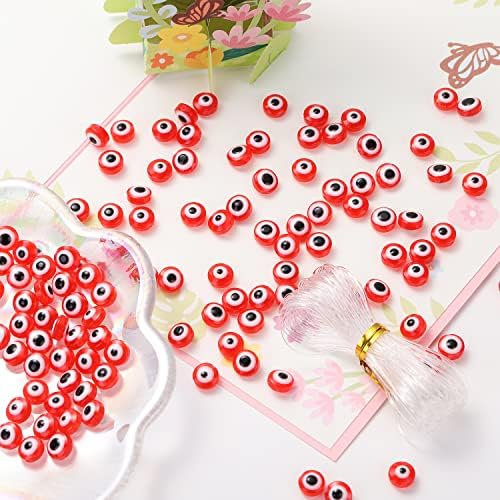 Red Evil Eye Beads Flat Round Beads Handmade Resin Beads Charms for DIY Bracelets Necklace Jewelry Making (Red) - Image 2