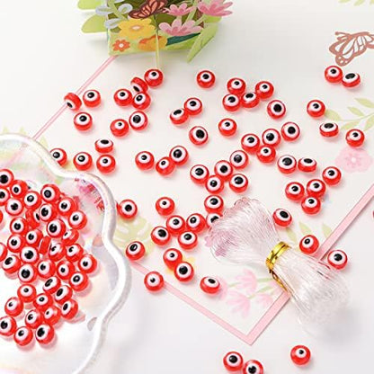 Red Evil Eye Beads Flat Round Beads Handmade Resin Beads Charms for DIY Bracelets Necklace Jewelry Making (Red) - Image 2