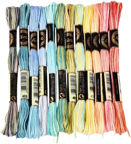 12 Skeins 105 Yards 6 Ply Variegated Cross Stitch Floss Polyester Embroidery Thread Gradient Colorful Friendship Bracelet String Yarn Bulk for Sewing Making Jewelry Needlecraft Knitting DIY by CABODYALS