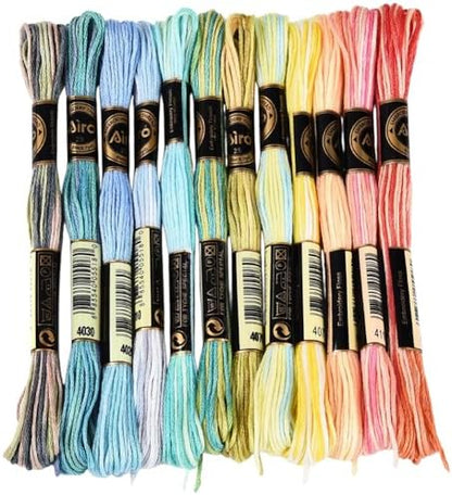 12 Skeins 105 Yards 6 Ply Variegated Cross Stitch Floss Polyester Embroidery Thread Gradient Colorful Friendship Bracelet String Yarn Bulk for Sewing Making Jewelry Needlecraft Knitting DIY by CABODYALS