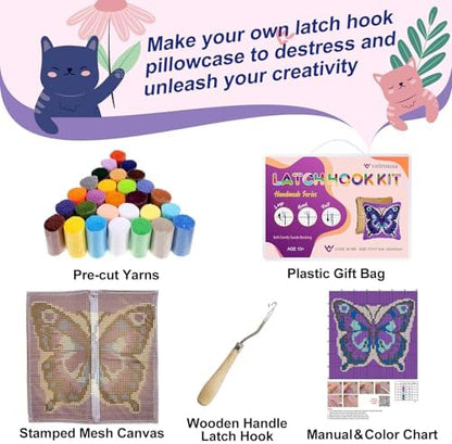 veirousa Butterfly Latch Hook Kits for Adults Beginners, Pre-Printed Canvas - Image 4