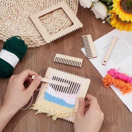OLYCRAFT 2 Sets Wooden Square Weaving Loom 4.8x4.8 Inch Handcraft Wooden Loom Set Beginners Woodens Looms Notched Weaving Looms Basket for Beginners and Lovers Crochet Knitting Craft Tools - Image 3