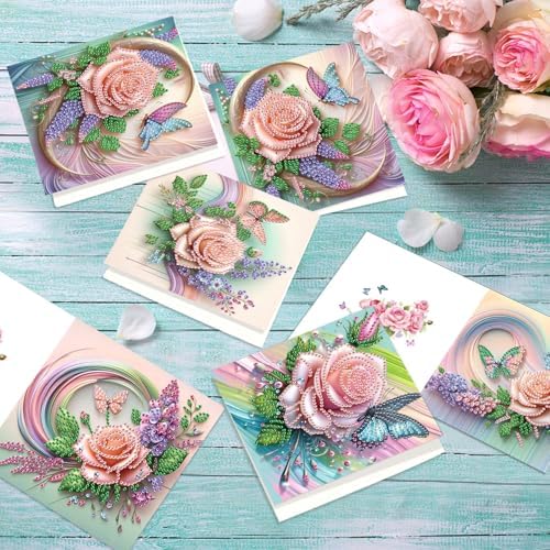 6pcs Diamond Painting Greeting Card with envelopes, DIY Butterfly and flower Diamond Art Greeting Card for Blessing and Wish Special Shaped Arts Crafts for Christmas Birthday Thanksgiving Day Holiday - Image 5