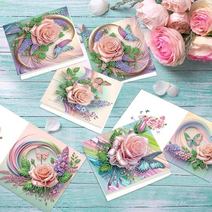 6pcs Diamond Painting Greeting Card with envelopes, DIY Butterfly and flower Diamond Art Greeting Card for Blessing and Wish Special Shaped Arts Crafts for Christmas Birthday Thanksgiving Day Holiday - Image 5