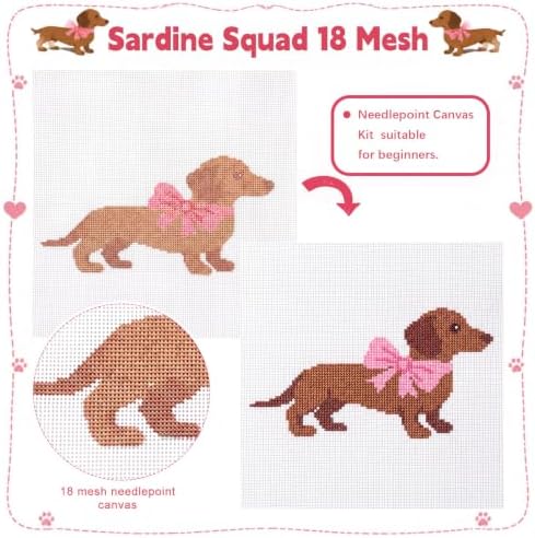 XunYee Needlepoint Canvas Kit, Dachshund with A Bow - Image 3