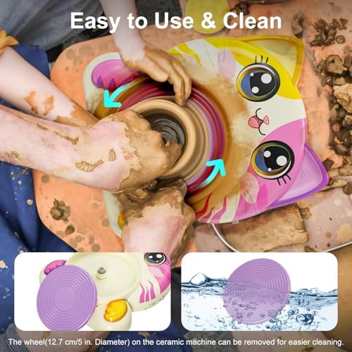Roaxkois Pottery Wheel for Kids – Complete DIY Arts & Crafts Painting Kit with Air Dry Clay, Paints, Tools, Apron & Stickers – Creative Gift for Girls & Boys Ages 6 7 8 9 10 11 12+ - Image 5
