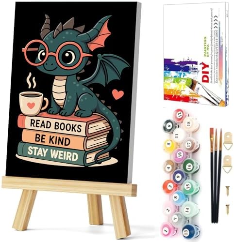 Gemozaic Framed Paint by Numbers Kit for Adults - Black Dragon & Books by Gemozaic