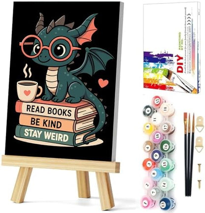 Gemozaic Framed Paint by Numbers Kit for Adults - Black Dragon & Books by Gemozaic