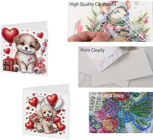 TDFERAN 6 Packs DIY Diamond Art Cards Puppy Flowers Love Diamond Painting Holiday Card Making Kit Diamond Art Card with Envelopes Diamond Painting Greeting Cards for Birthday Thanksgiving Day - Image 3