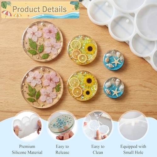 3 Pcs Circle Silicone Molds, 25 Cavity Round Resin Molds, Drilled Circle Molds for DIY Earrings, Keychains, Pendants, Pet Tags - Image 5