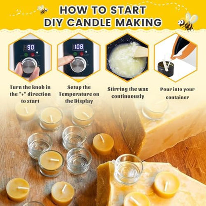 Ksedcon Beeswax for Candle Making Kit, 5lb Beeswax to Make Candles Include Bees Wax with Digital Wax Melter, Candle Wicks, Stickers, Candle Making Kit for Adults - Image 4