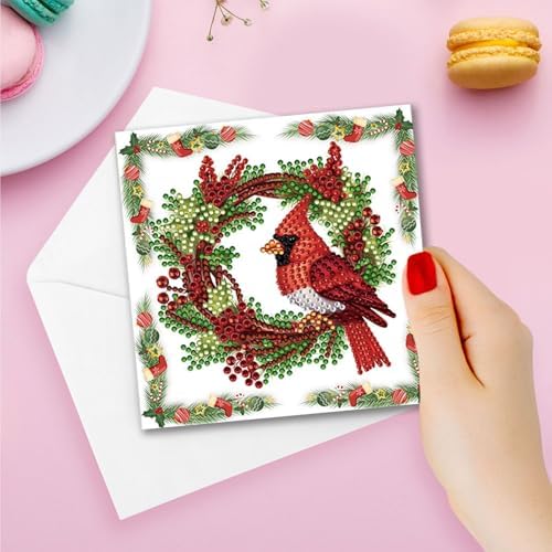 DIY Diamond Greeting Cards Set Christmas, 5D DIY Diamond Art Painting Greeting Card, DIY Christmas Card Making Kits for Family Friends Handmade Gift-#10-Christmas Poinsettia - Image 5