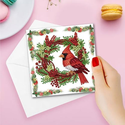 DIY Diamond Greeting Cards Set Christmas, 5D DIY Diamond Art Painting Greeting Card, DIY Christmas Card Making Kits for Family Friends Handmade Gift-#10-Christmas Poinsettia - Image 5